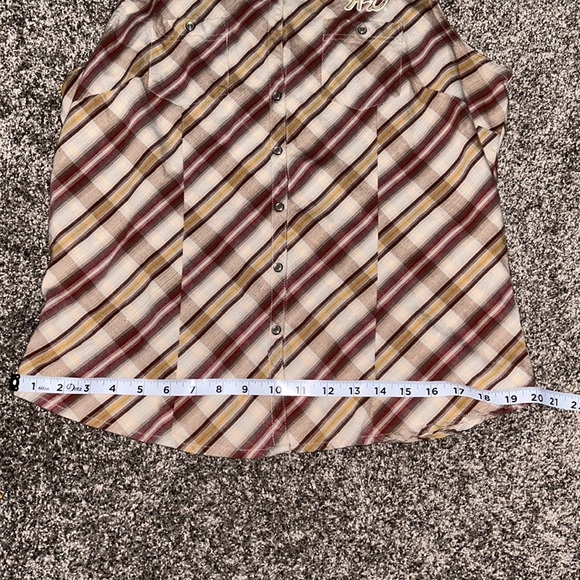 HARLEY DAVIDSON Button Up Sleeveless Red/Brown Plaid Shirt Women's Size L - Picture 7 of 10